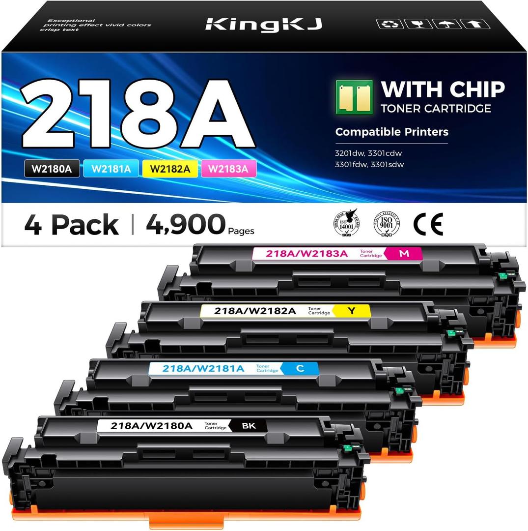 218A Toner Cartridges Set with chip 4-Pack 3301fdw Replacement for HP 218A W2180A W2181A W2182A W2183A 218X W2180X Black Compatible with HP Color LaserJet Pro MFP 3301cdw 3301sdw 3201dw Printers Ink