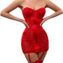 Women's Lace Babydoll Lingerie Dress Sexy Mesh Chemise Nightgown Tube Top Bodycon Wrap Mini Skirt. Size M