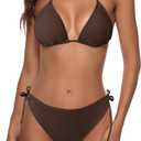 Zonsaoja Women String Bikini Set Halter Side Tie Two Piece Swimsuit Triangle Bathing Suits (Medium, Coffee)
