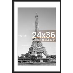 upsimples 24x36 Poster Frame, Display Pictures 20x30 with Mat or 24 x 36 Without, Wall Hanging Picture Frames, Black, 1 Pack