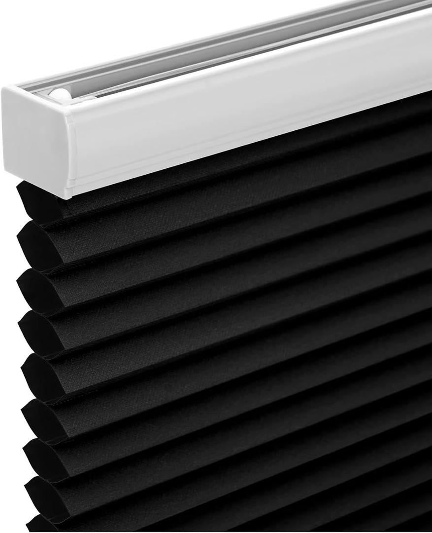 Changshade Cordless Cellular Shades, Blackout Honeycomb Shades for Windows, Room Darkening Pleated Blinds, Easy to Install for Indoor Windows and French Doors, 35" W x 72" H, Black