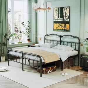 Breezehome King Size Bed Frame with Headboard, 18in High, Heavy Duty Metal Platform Bed Frame, Noise Free, Easy Assembly, No Box Spring Needed, Black