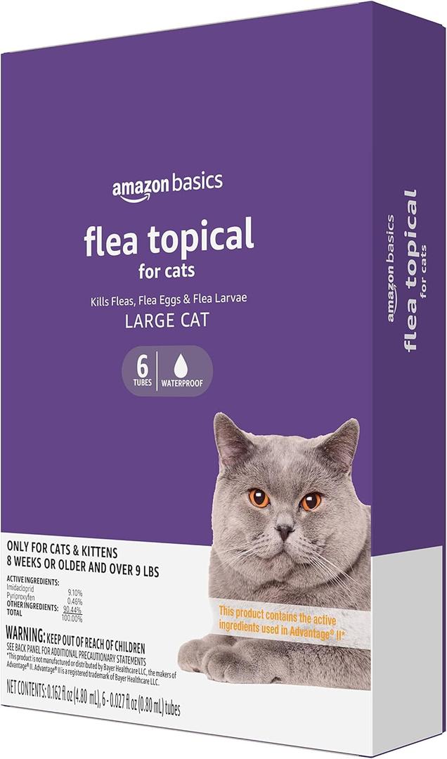 Amazon Basics Preventative Topical Flea Treatment for Large Cats (Over 9 Pounds), 6 Count