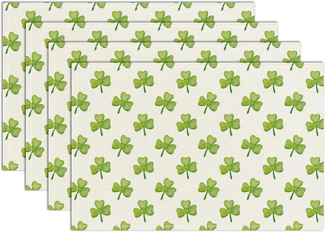 Shamrock St. Patrick's Day Placemats Set 12x18 Inch Cute Placemats Spring Table Mats Set of 4 Seasonal Spring Bufflao Plaid Table Mats for Party Kitchen Dining Decoration-18