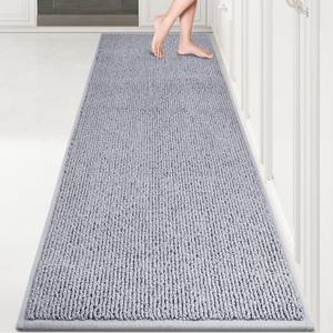PURRUGS Machine Washable Kitchen Runner Rug 2ft8in x 8ft, Non-Slip/Skid Hallway Runner Rug, Super Absorbent Soft Area Rug for Hallway, Kitchen & Laundry, Rolled Packaging, Grey