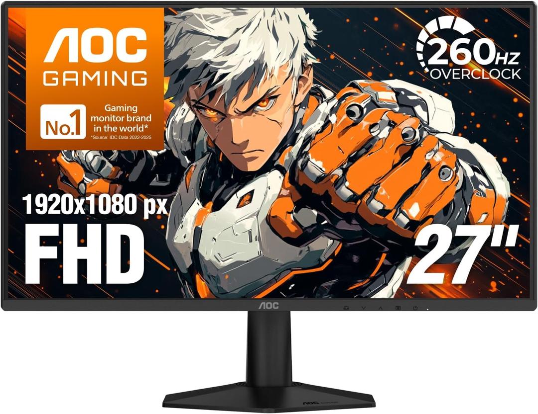 AOC 27" Gaming Monitor FHD 260Hz Overclocked IPS G-SYNC Compatible, 27G51Z | 1920x1080 Computer Monitor, 0.5ms, LED, HDR Ready, Audio Earphone out, VESA Mount, Console Ready, 3-Year Zero-Bright-Dot
