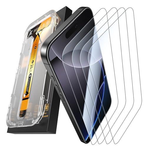 MRGLAS 4-Pack Screen Protector for iPhone 16 Pro [9H+ Military-grade Aerospace Glass][Auto-Alignment Kit][HD Clear] Shatterproof Tempered Glass Film for 16 Pro 6.3" Case-Friendly, Zero-bubble