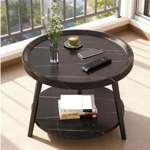 Sofa Side Table, Mid Century 2-Tier Round Coffee Table/Bedside Table, Corner Table in Balcony Living Room Small Apartments Hotel Tea Tables (C, 40CM/15.7in)