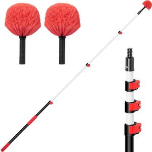 5-12 FT Cobweb Duster with Extension Pole, 20 FT High Reach Spider Web Brush with Telescopic Pole, Extendable Duster with 2 Outdoor Cobweb Brushes, Duster for High Ceiling (12FT)