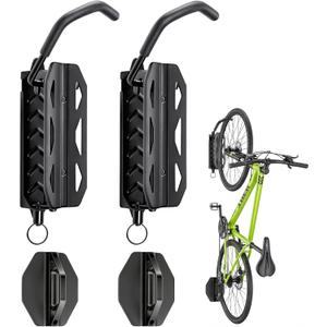 QAQ Swivel Bike Wall Mount, Vertical Bike Rack Garage Holds Up to 66lbs, Bike Hooks for Garage Space-Saving, Easy to Install - 2 Pack