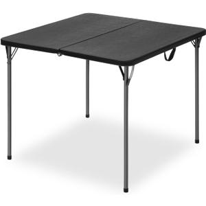 34" Square Folding Table for 4 Person, 330lbs Weight Capacity Foldable Table with HDPE Tabletop & Heavy-Duty Steel Legs, Large Portable Picnic Table for Indoor Outdoor Parties, Camping, Black, 34" x 34" x 28.54"