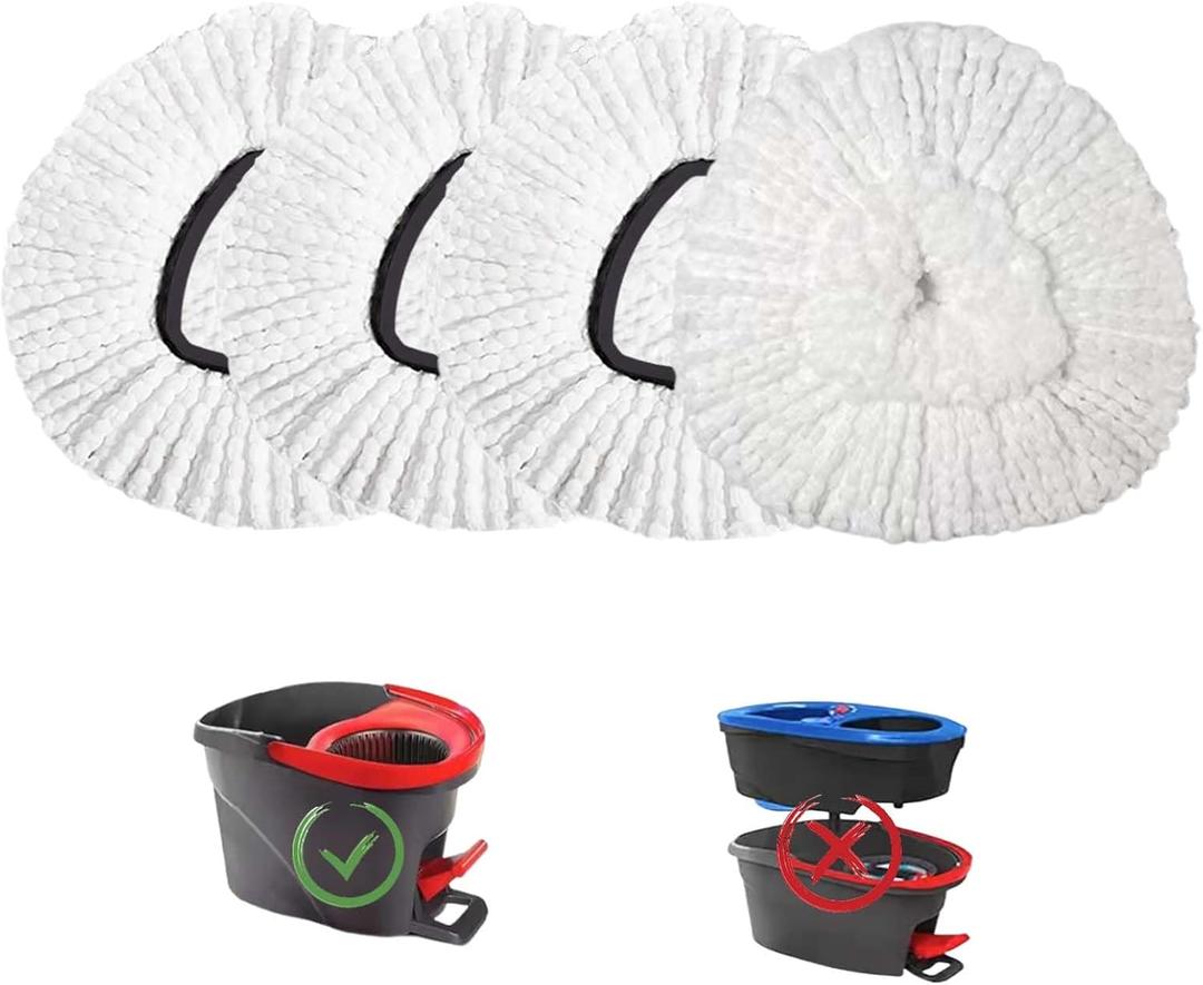 4 Pack Mop Replacement Heads for O-Ceda Mop Replace Head Spin Mop Heads Replacements, Microfiber Spin Mop Refills, Easy Cleaning Mop Head Machine Washable (4 Count (Pack of 1), #2 White)