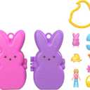 Polly Pocket x Peeps, 6 Micro Dolls & 2 Playsets with 6 Themed Accessories & Clip Keychains, Travel Toy, Partnership Compact