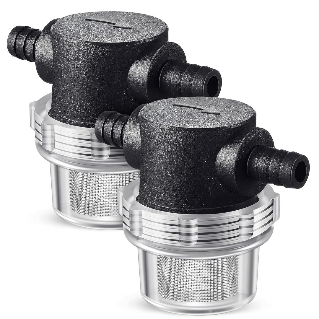 1/2 Inches Water Pump Strainer, Compatible with 3/8 Inches Hose Barb In-Line Strainer Twist-On Pipe Sprayer Filter for Water Pump 12V Direct Current 80 PSI RV Camper Marine Boat Lawn (2)