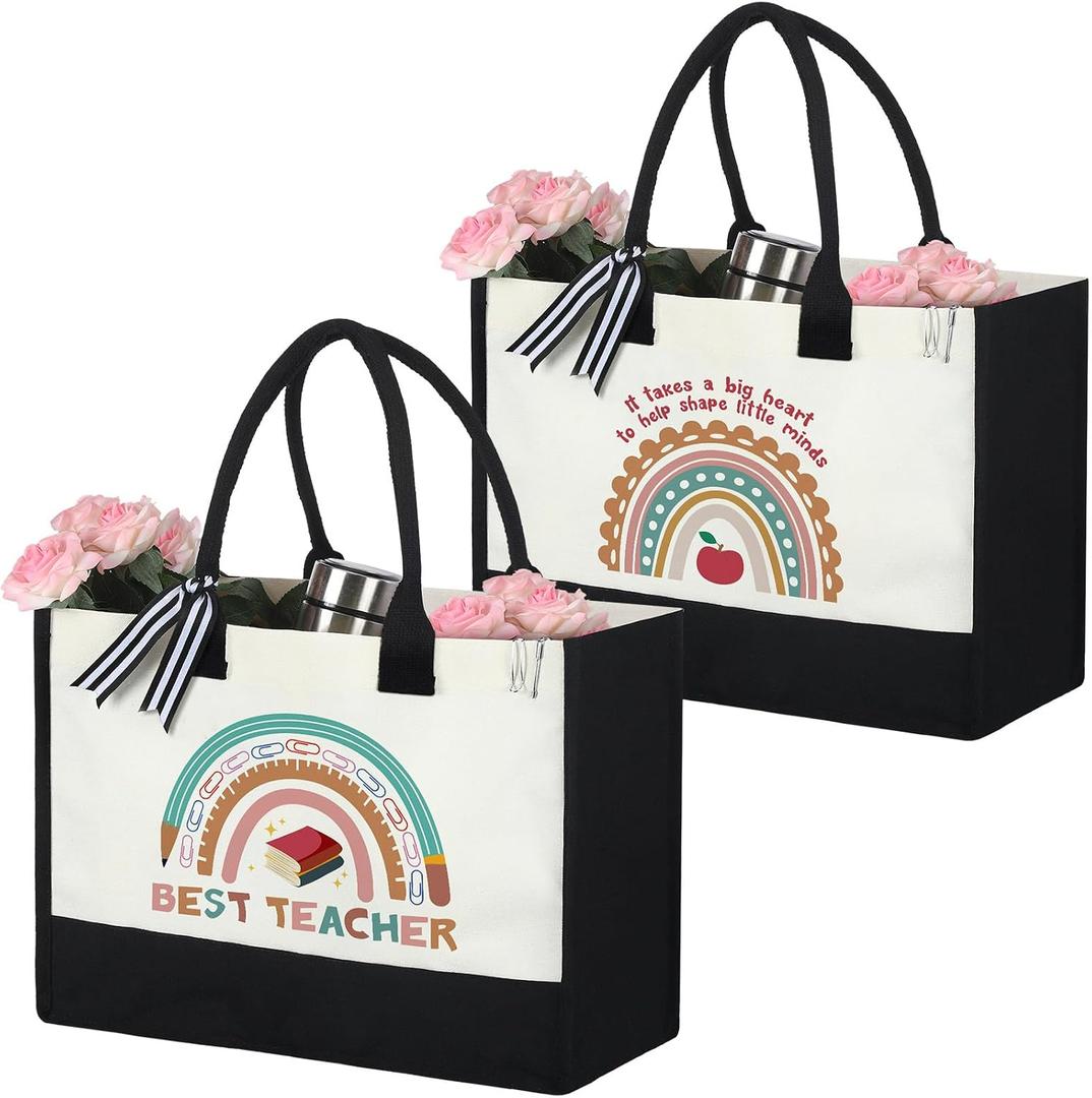 Panelee 2 Pcs Teacher Appreciation Gifts Teacher Canvas Tote Bag Thank You Gifts for Women Student End of Year Graduation