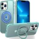 Hocase for iPhone 13 Pro Max/12 Pro Max Case, with Magnetic Ring Stand [Compatible with MagSafe] [Military Grade Protection] Slim Shockproof Translucent Protective Phone Case - Teal