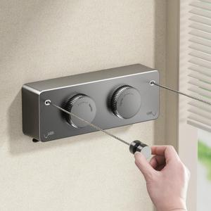 Retractable Twin Clothesline Indoor, Non-Sagging Outdoor Clothes Line Retracting Heavy Duty Clothes Drying Laundry Line Wall Mounted Stainless Steel Line-13.8Feets(Double Line-Gray)