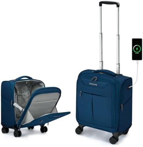 Hanke Underseat Carry On Luggage with Wheels, Lightweight Small Suitcase Airline Approved 16 Inch Softside Personal Item Travel Bag for Women Men, Compact Under Seat Luggage with Spinner Wheels.(Blue)