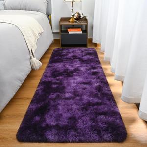 Fluffy Runner Rug for Bedroom Living Room, 2x6 Purple Bedside Rugs, Faux Fur Shag Modern Carpet Ultra Soft Girls Boys Room Home Decor, Tie-Dyed