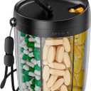 PULIV Large Pill Bottle Organizer for Holding 6 Various Vitamins without Filling Hassle, Supplement Organizer for Travel, Anti-Mixing Pill Box Case with Wide Opening for Easy Pill Retrieval, 20 Labels (Black)