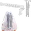 JoyChoi Bachelorette Party Accessories for Bride Bride Sash, Veil & Bow Hair Clip Cute Bridal Shower Decorations, Wedding Outfit Add-Ons & Engagement Favors Gifts (White)