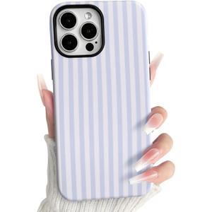 NITITOP Compatible with iPhone 13 Pro Max Case Matte Cute Vertical Stripes for Women Girls Men Boy Striped Pattern Hybrid 2 Layers Back Shockproof Protective Cover - Light Blue