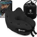 SNUGL Neck Travel Pillow - Memory Foam Airplane Pillow - Flight Pillow | Neck Support Travel Pillow with Carry Bag & Clip | Neck Pillows for Sleeping Travel Plane | Flying Travel Essentials - Black (Adult Regular, Jet Black)