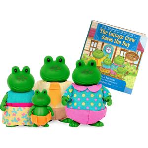 Li'l Woodzeez  The Croakalily Frog Family  Set of 4 Collectible Posable Figures with Storybook  Pretend Play Doll Toys for Imaginative 3+ Years