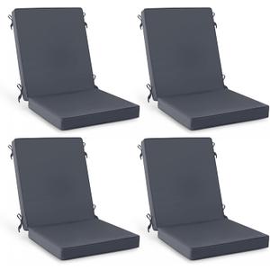 Summsun 4 Pack High Back Outdoor Chair Cushions, Water Resistant Patio Seat Cushion Set with Ties, Removable Covers, Non-Slip Bottom for Garden Lawn Patio Furniture, 44 x 20 Inch, Dark Grey