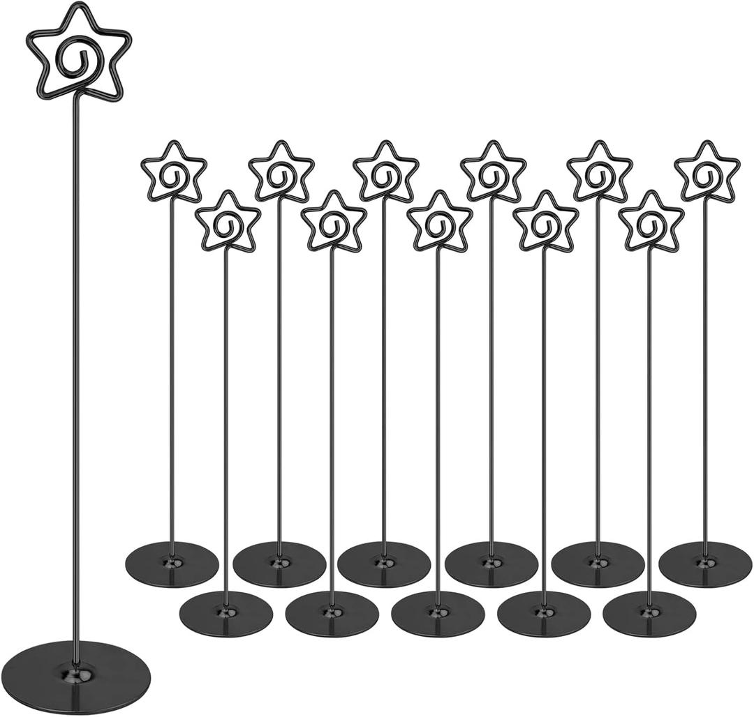 Urban Deco 12PCS Table Number Holders 12 Inches Pentagram Place Card Holder Metal Table Card Holders, Picture Holders for Tables, Card Holder Stand for Wedding Dcor-Black