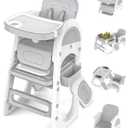 Baby & Toddler High Chair - Adjustable Seat & Footrest, Safety Harness, Building Block Table & Chair Set