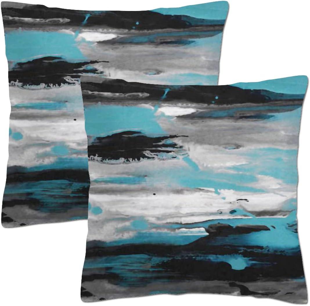 Blue Gray Decorative Throw Pillow Covers Black Teal Couch Pillow Covers White Turquoise Personalized Sofa Pillow Covers for Living Room Bedroom 12x12 Inch, Set of 2