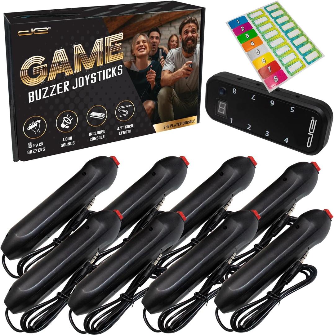Digital Energy Handheld Game System - Console Displays First Buzz-in - Great for Jeopardy, Family Feud, Trivia and Buzzer Games - Console with 8 Joystick Buzzers