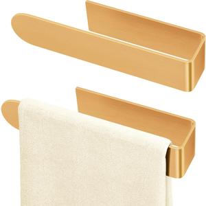 Self Adhesive Hand Towel Holder Rose Gold, 8 Inch Towel Holder for Bathroom Wall Mounted, Square Towel Bar Stick on Wall for Kitchen Cabinet RV (2 Pack)