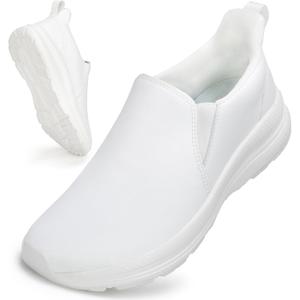 ZOVE Wide Toe Box Shoes Women Wide Width Waterproof Leather Hands Free Nursing Sneakers Ultra Light Extra Wide Walking Sneakers Non-Slip Chef Diabetes Nurse Work Shoes (White)