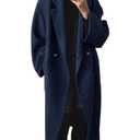 chouyatou Women's Winter Double Breasted Wool Coat Long Sleeve Notch Lapel Long Trench Coat (Large, Navy Blue)