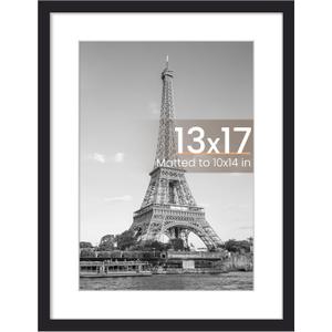upsimples 13x17 Picture Frame, Display Pictures 10x14 with Mat or 13x17 Without, Wall Hanging Photo Frame, Black, 1 Pack