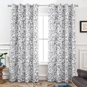 DriftAway Julia Blackout Curtains for Bedroom Gray Floral Watercolor Pattern Double Layer Thermal Insulated Sound Reducing Room Darkening Drapes for Living Room Grommet 2 Panels Each W52 x L84 Gray