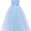 Glamulice Flower Girls Spaghetti Strap Tulle Dress Long A Line Wedding Pageant Dresses Princess Birthday Party Ball Gown 170 M Light Blue (Pale Blue)