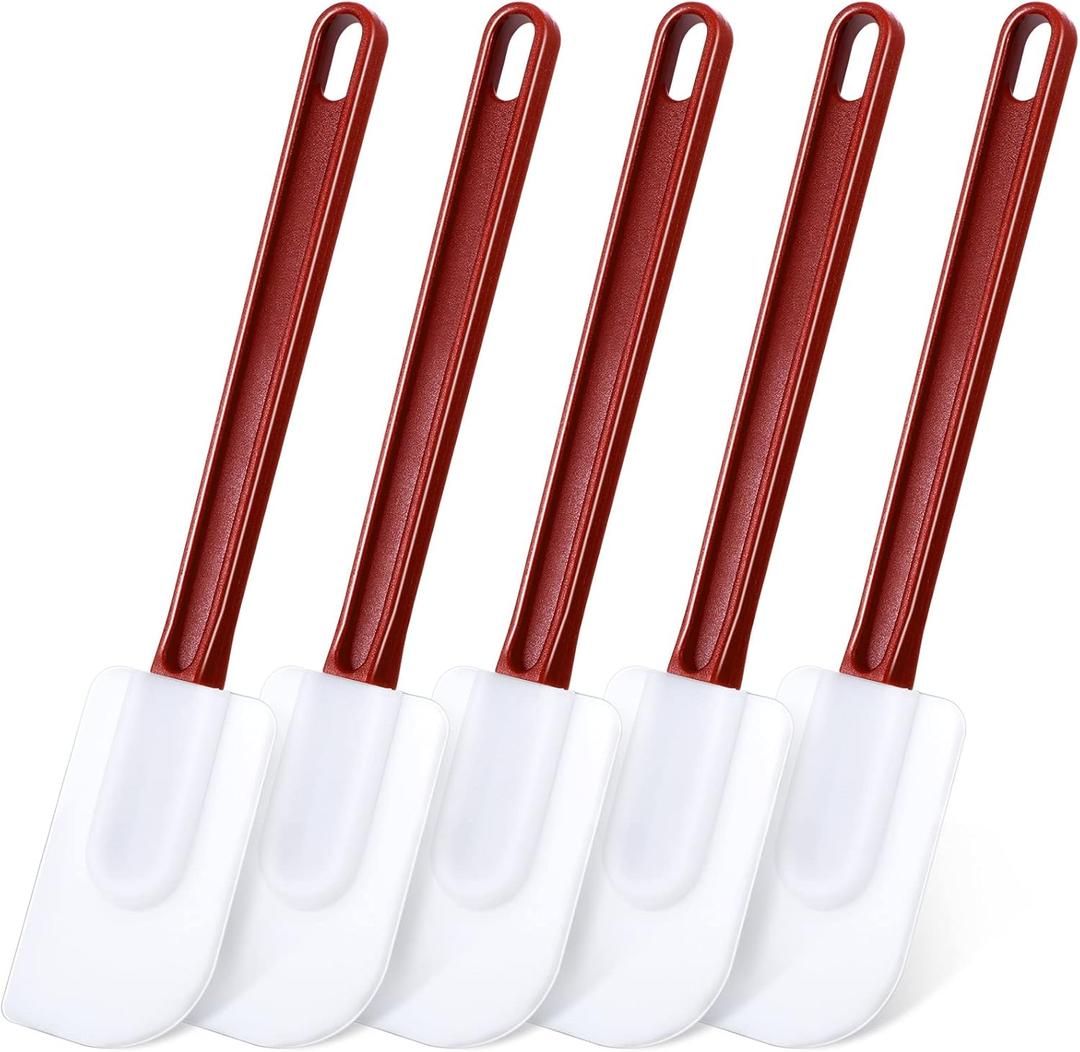 Meekoo 5 Pieces 14 Inch Rubber Spatula, 500F High Heat Resistant Silicone Spatula Commercial Food Grade for Kitchen Cooking Baking Dishwasher Safe(Brown Red)
