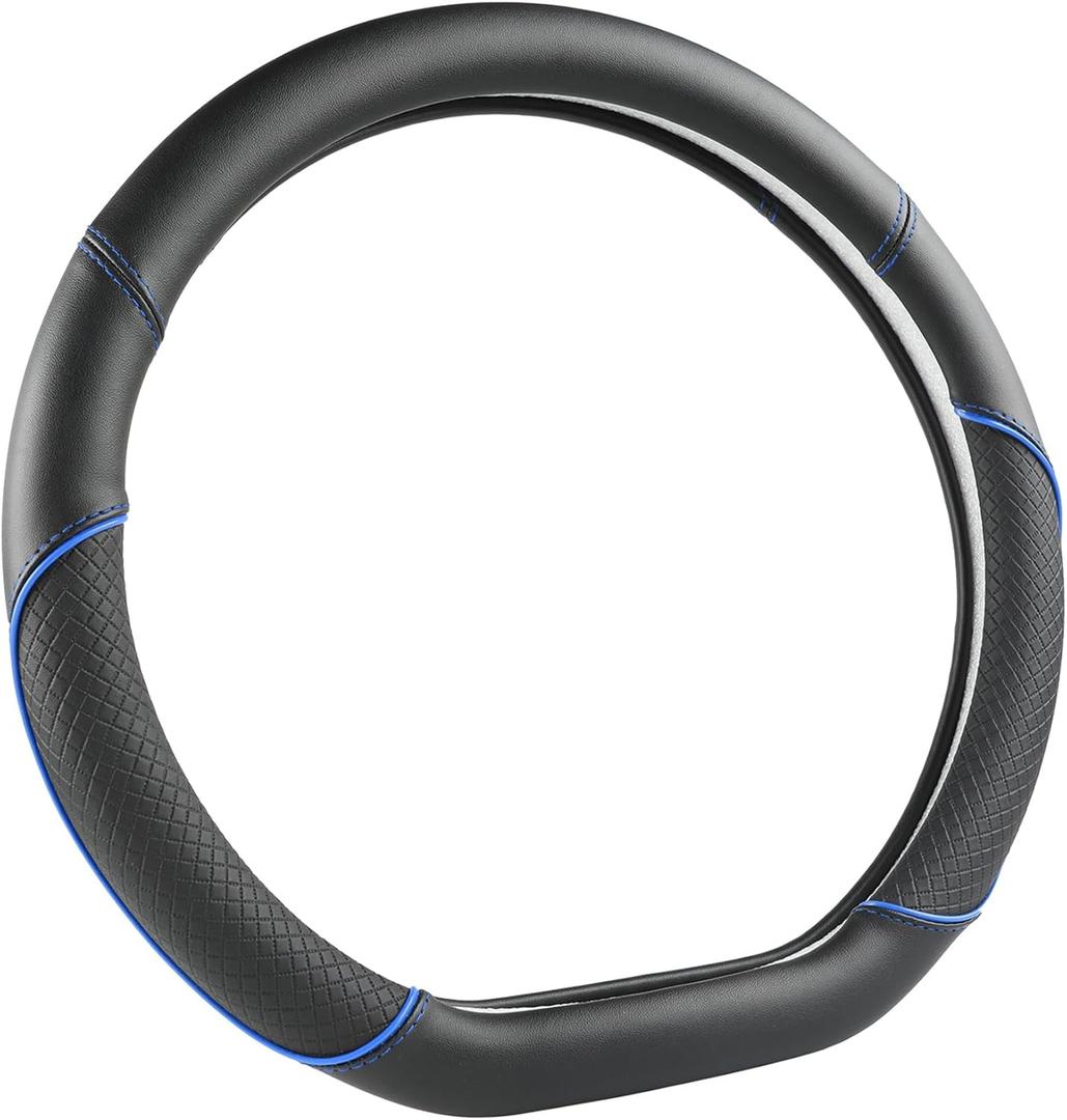 GIANT PANDA D Shape Steering Wheel Cover for Nissan Rogue Kicks - Auto Car Steering Wheel Cover Customized for Nissan Altima Sentra(Black+Blue Line-D-Shaped)