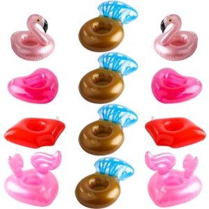 Grobro7 12Pack Inflatable Pool Drink Holder Floating Coasters Multi Shape Swimming Cup Holder Water Floats Kids Bath Toys Great for Wedding Bachelorette Pool Party