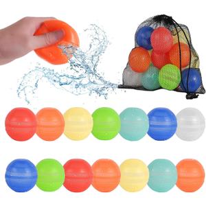 14PCS Reusable Water Balloons for Kids  Upgrade Quick Fill Refillable Water Balloon with Mesh Bag, Silicone Summer Pool Water Toys for Boys & Girls Ages 3-12, Outdoor Beach Party Game Supplies