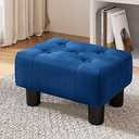 LUE BONA Small Foot Stool Ottoman, Velvet Tufted Footrest with Plastic Legs, 9''H, Rectangle Foot Stools for Adult with Non-Slip Pads, Footstool for Living Room,Couch, Navy Blue