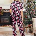 ALLTB Christmas Satin Pajamas Set Women 2 Piece Button Down Pajamas Short Sleeve Shirt Long Pant Xmas Silk Sleepwear Set (Small, Black)