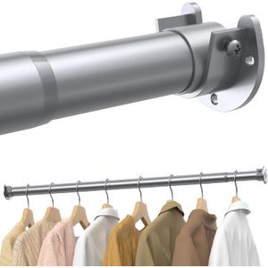 Closet Rods for Hanging Clothes, 17 to 28 Inches Stepless Adjustable Metal Closet Rod, 1.3 Inches Heavy Duty Clothes Hanging Rod for Closet Wardrobes Laundry RV, Silver