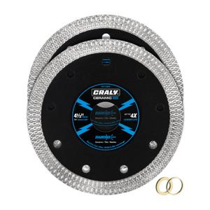 CRALY 4-1/2 Inch Super Thin Diamond Blade, 7/8 in Arbor, 4.5'' Diamond Tile Blade for Angle Grinder & Tile Saw, Diamond Cutting Wheel for Cutting Ceramic, Tile, Marble, Granite, Brick, Porcelain, 2PC