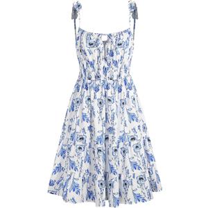 ZAFUL Womens Summer Spaghetti Strap Mini Dress Square Neck Sleeveless Smocked Waist Tiered Flowy Sundresses (Blue, M)