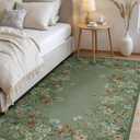 Wonnitar Washable 5x7 Area Rugs, Green Floral Rugs for Bedroom, Non-Shedding Living Room Throw Rug, Botanical Dining Room Floor Carpet for Bedside Kids Girls Bedroom (Green,5'x7')