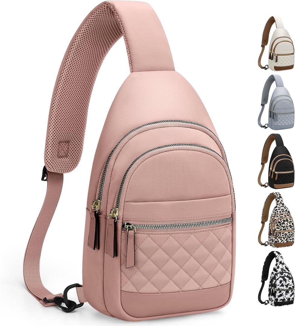 Capolo Sling Bag for Women Men Waterproof Crossbody Bags for Women Trendy Casual Fanny Pack with Convertible Shoulder Strap Chest Bag for Travel Hiking(Pink, Medium)